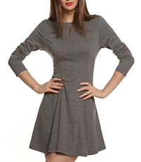 Dress with Flared Skirt – Gray / Long Sleeves